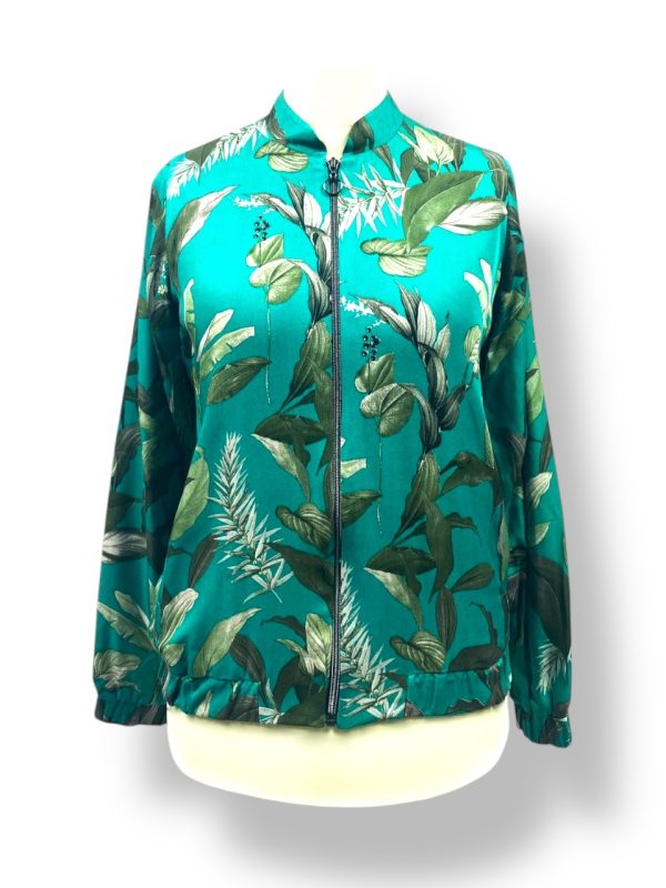 Kurtka BOMBERKA zielona w kwiaty