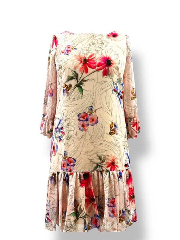 Sukienka FALBANA beżowa z kwiatem