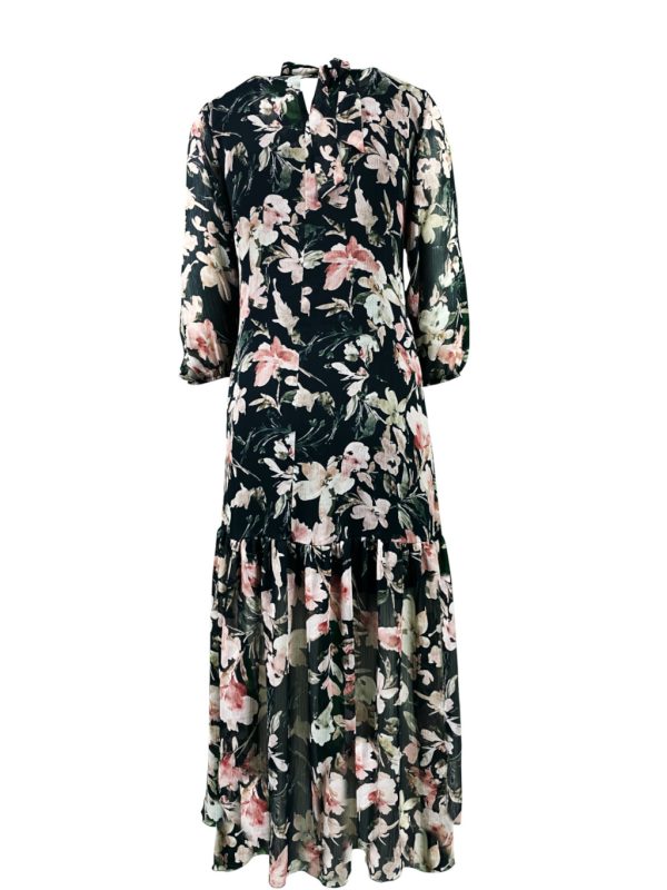 Sukienka FALBANA czarna w kwiaty