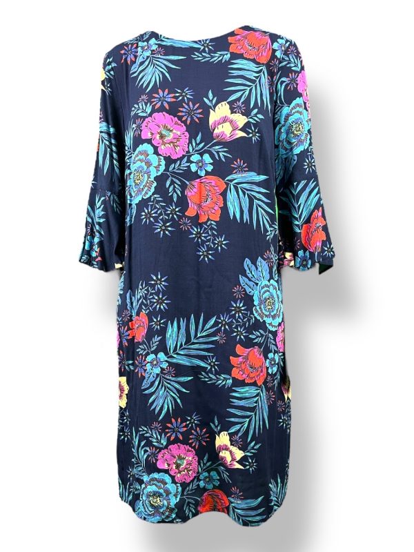 Sukienka OŁÓWKOWA granat z kwiatami