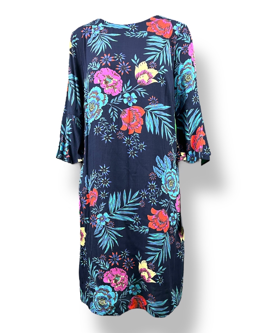 Sukienka OŁÓWKOWA granat z kwiatami
