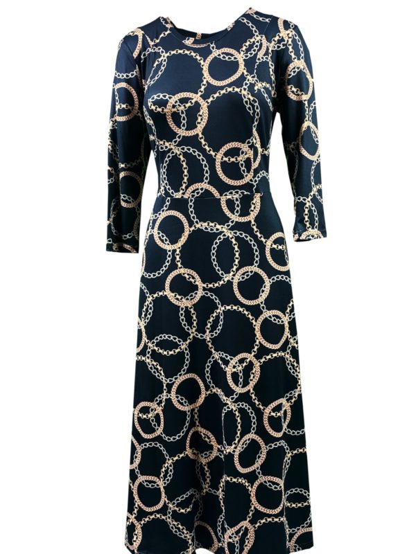 Sukienka PROSTA czarna złote koła łańcuch