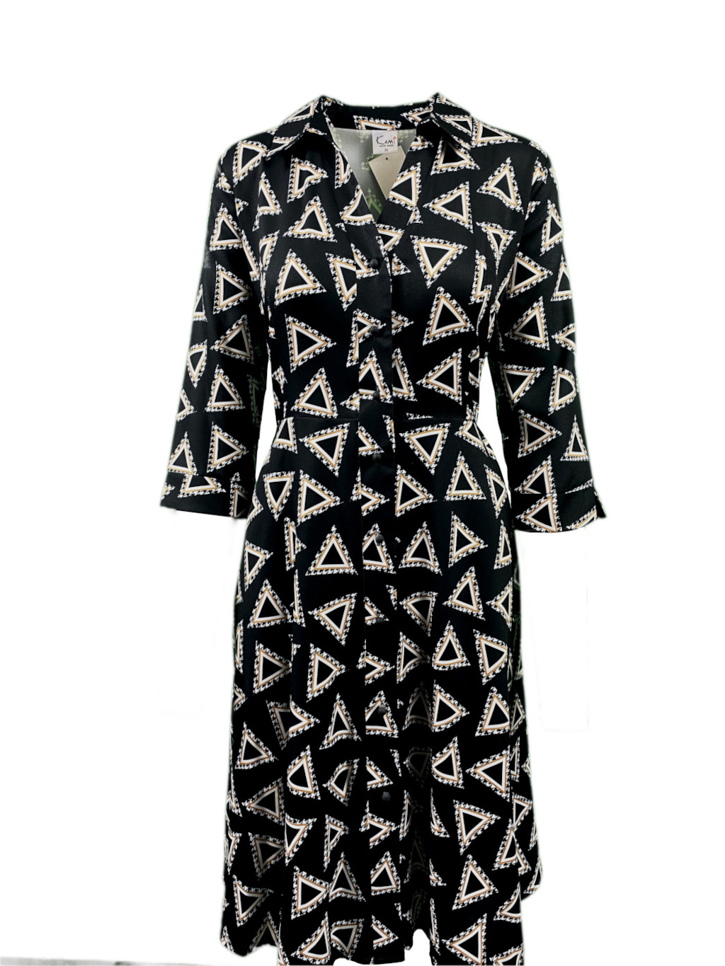 Sukienka SZMIZJERKA czarna wzory trójkąty
