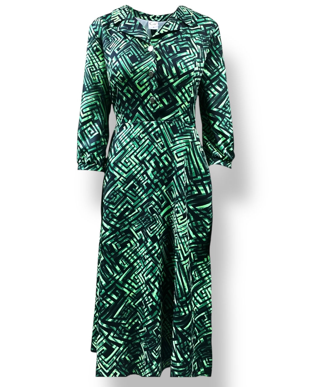 Sukienka SZMIZJERKA z kołnierzem żakietowym czarna w zielone wzory