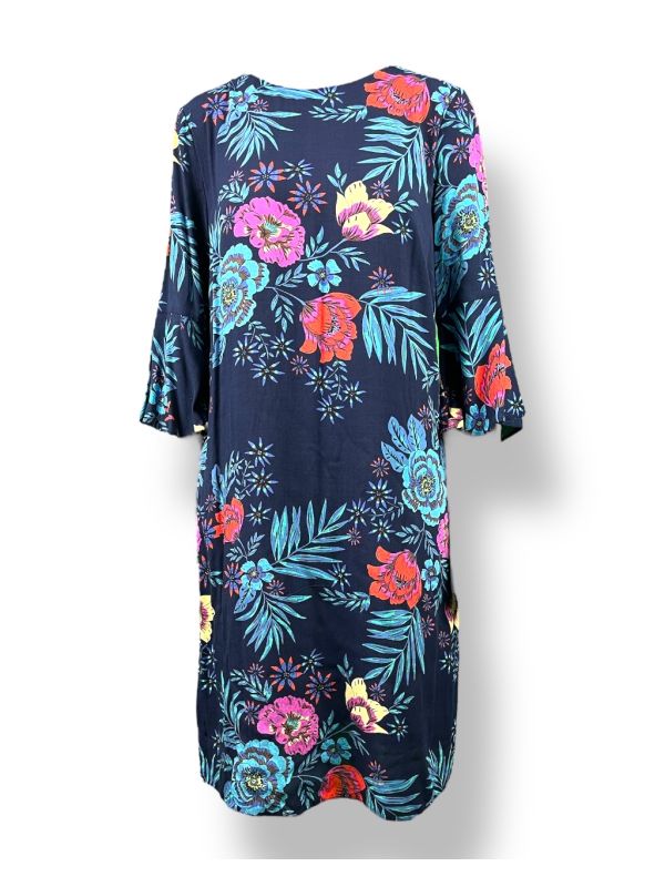 Sukienka OŁÓWKOWA granat z kwiatami