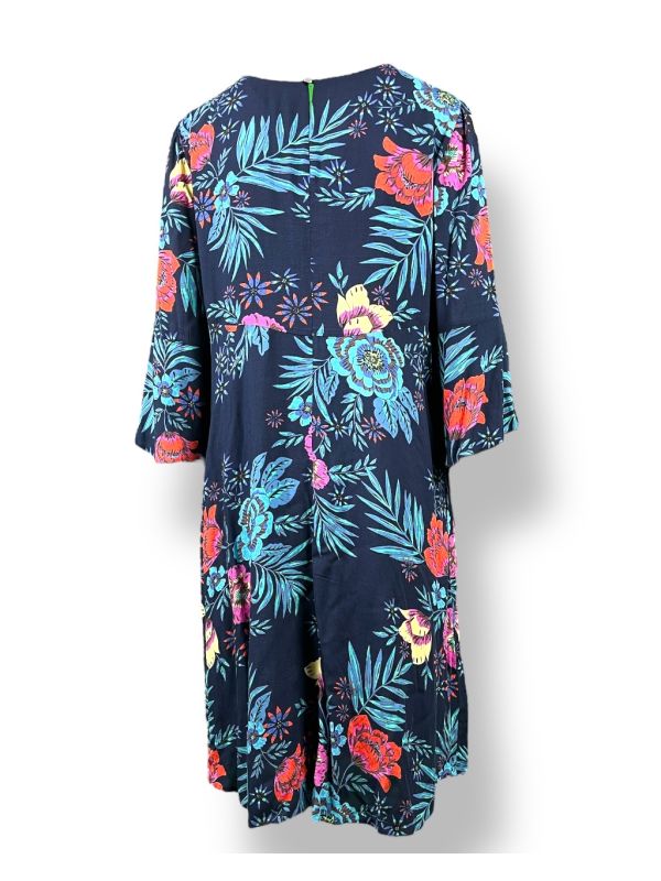 Sukienka OŁÓWKOWA granat z kwiatami