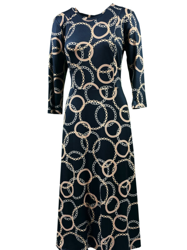 Sukienka PROSTA czarna złote koła łańcuch