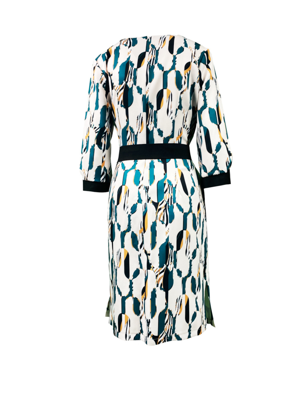 Sukienka damska OŁÓWKOWA – ekri wzory (pasek czarny osobno)